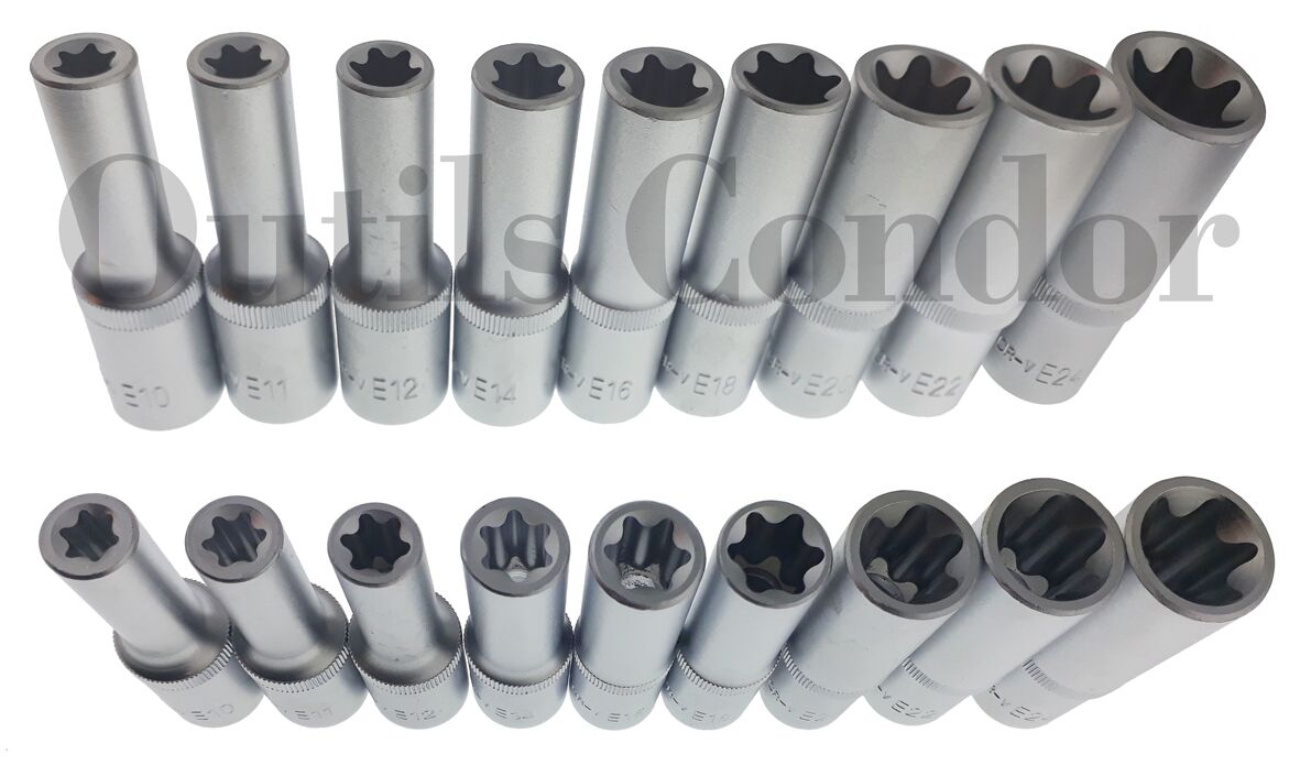Coffret douilles longues 1/2 Torx E10 24 9 pcs