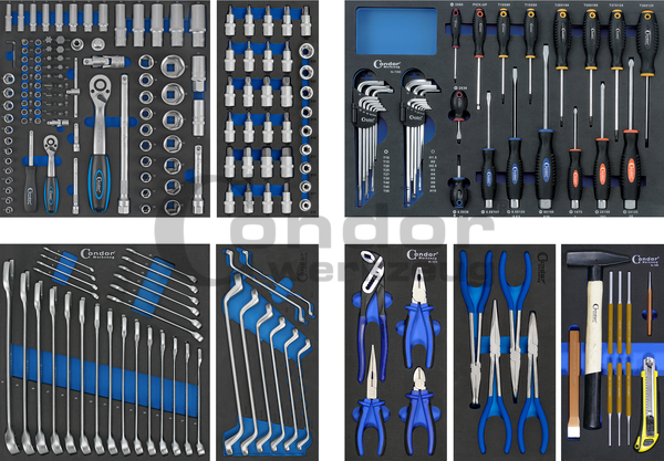 Servante d'atelier XL avec plateau en bois | 7 tiroirs | 1 compartiment de  rangement | Avec 217 outils