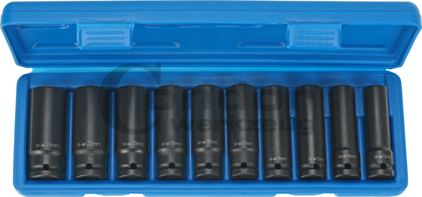 10Pcs Douille à Impact Longue Douille à Choc Métrique Douille dEntraînement en Acier 22-50mm Douille à Impact Profonde 