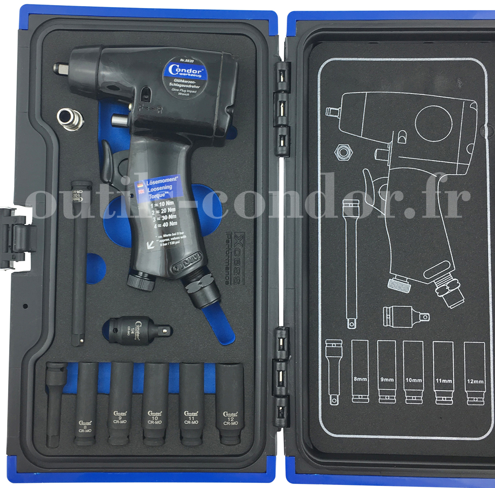 Clé à chocs pour bougies de préchauffage Carré 1/4 40 Nm Moteur