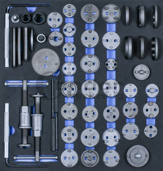 Jeu complet d'outils avec repousse piston / écarteur d'étrier de frein à  air comprimé, 48 pcs